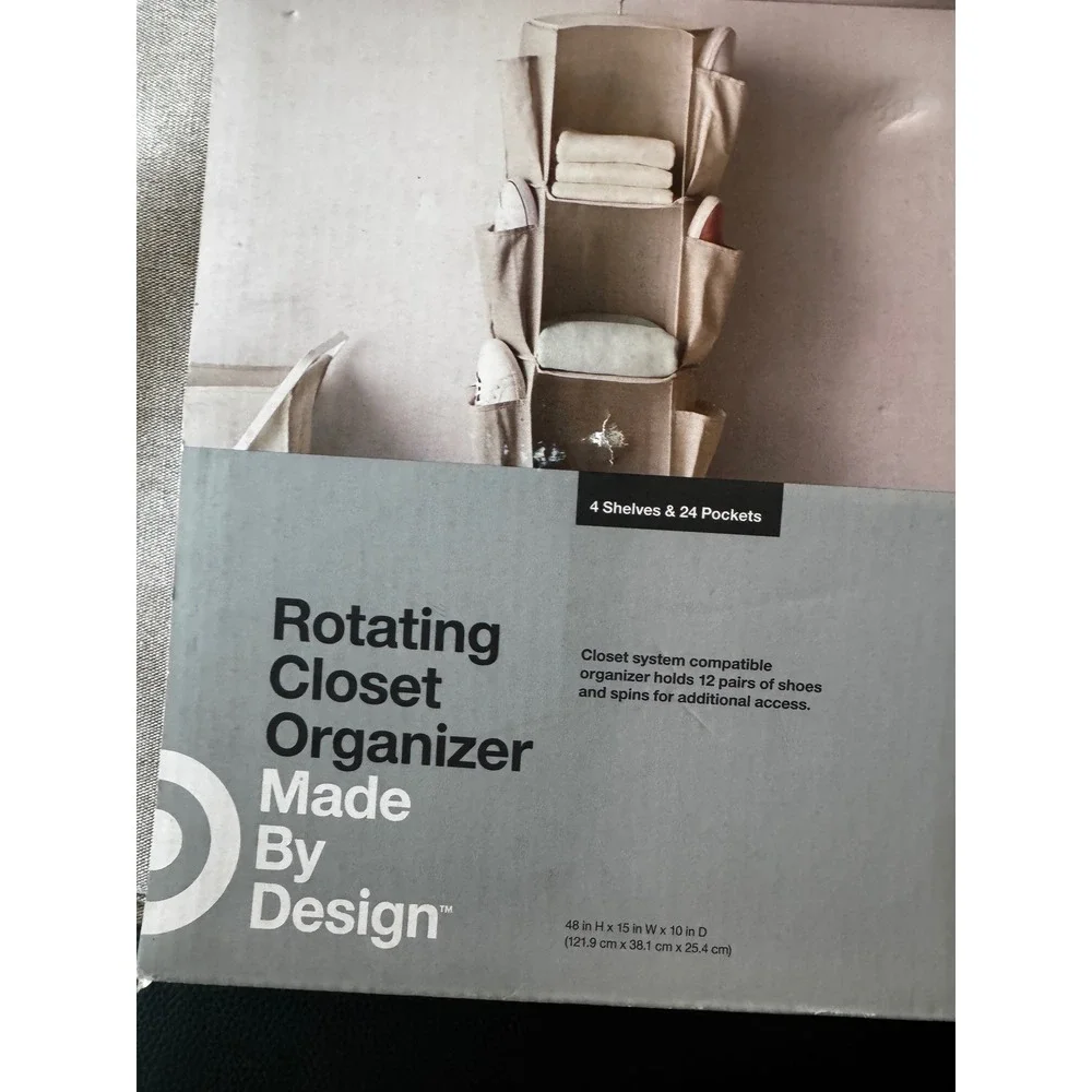 Made By Design Rotating Closet Organizer 4 Shelves 24 Pockets Tan 48x15x10in